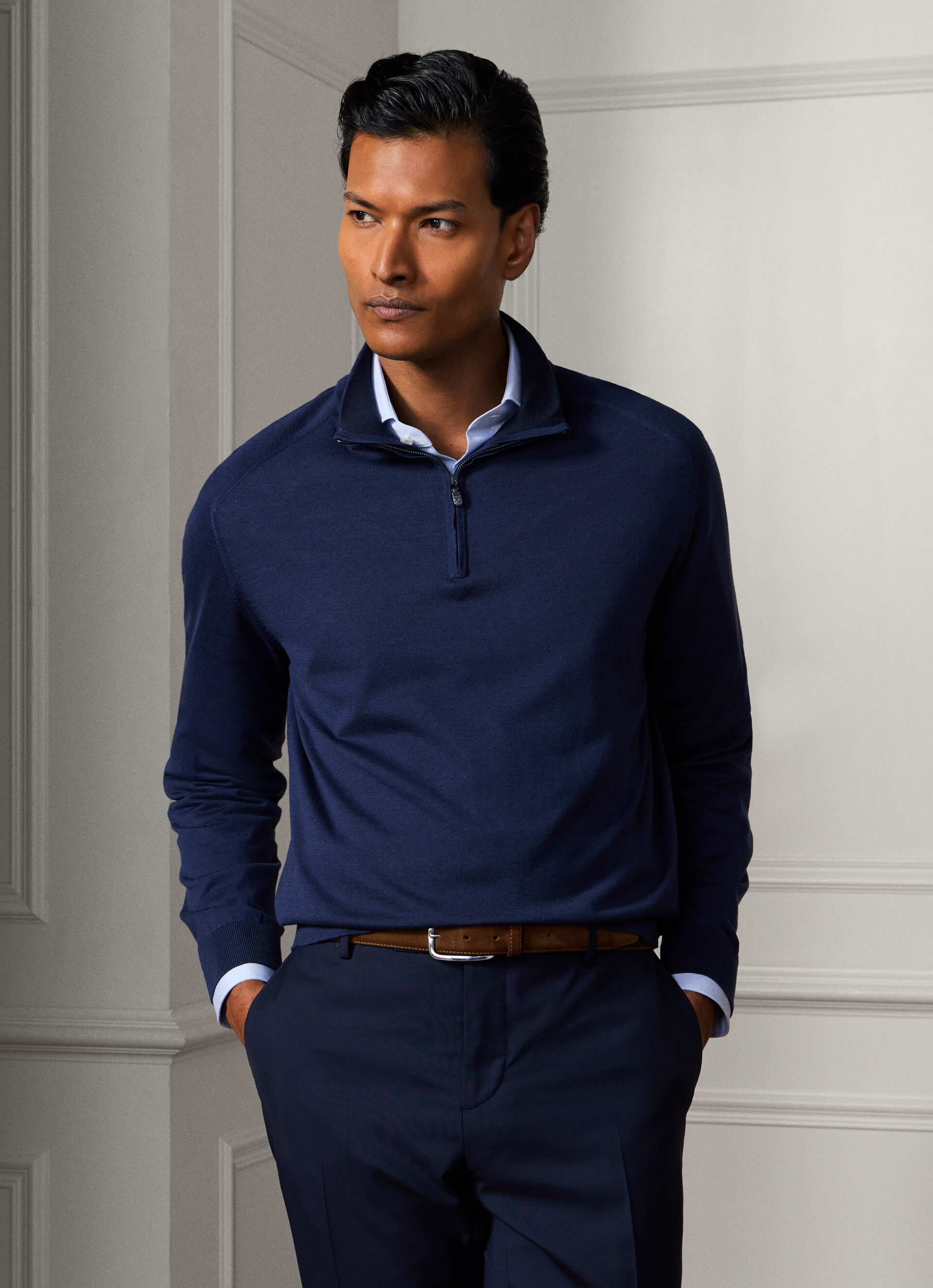 Silk-Cotton Quarter Zip Jumper | Hackett London