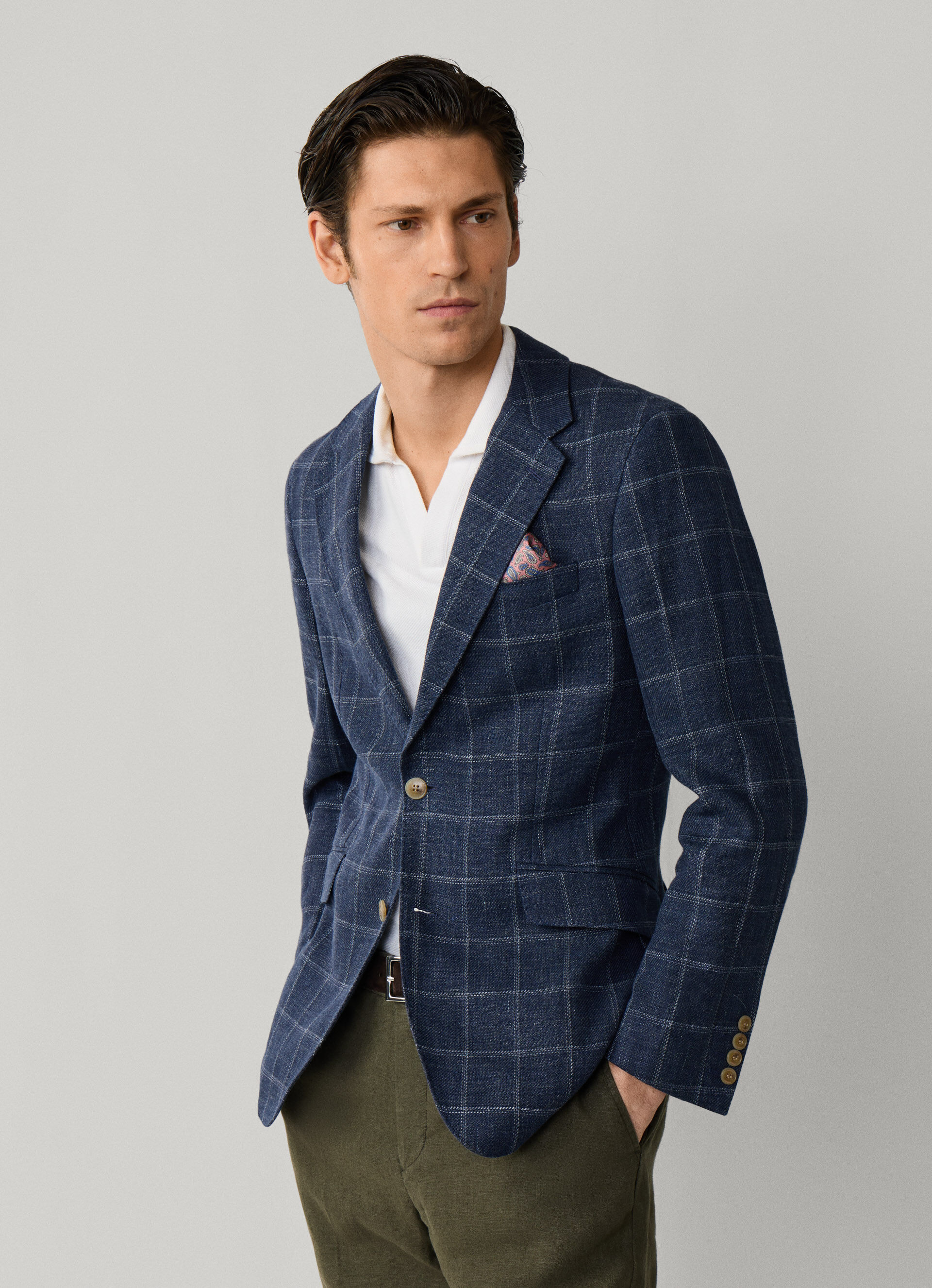 ハケット HACKETT チェック柄ジャケット ウール ネイビー M 1785