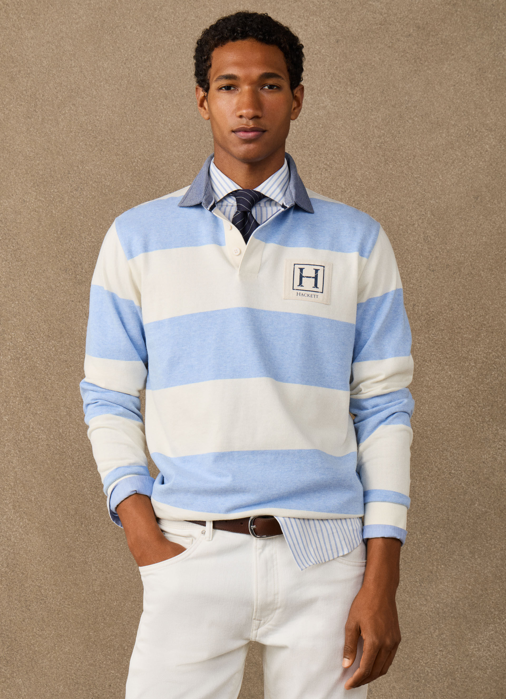 Branded H Striped Rugby Shirt | Hackett London