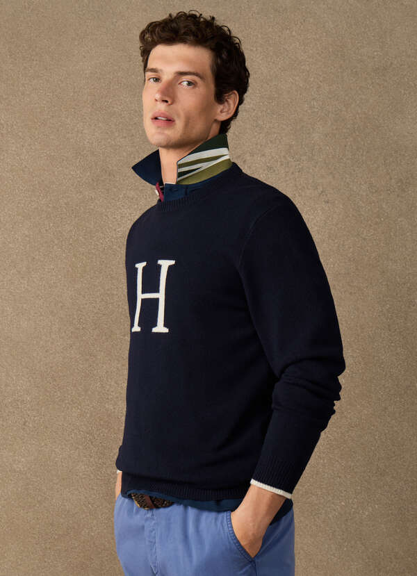 Merino Wool H Knit Crew Neck Jumper