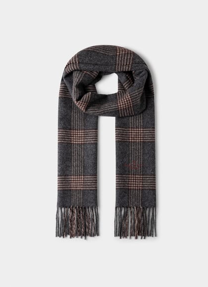 Wool-Cashmere Branded Plaid Scarf
