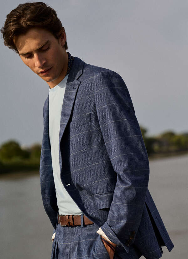 Cotton Travel Knit Prince of Wales Blazer