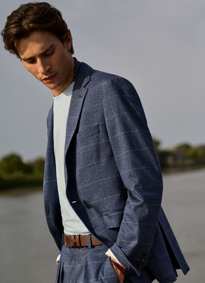 Cotton Travel Knit Prince of Wales Blazer