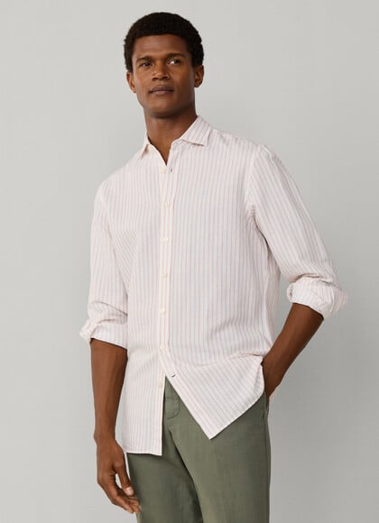 Tailored Fit Cotton-Linen Stripe Shirt