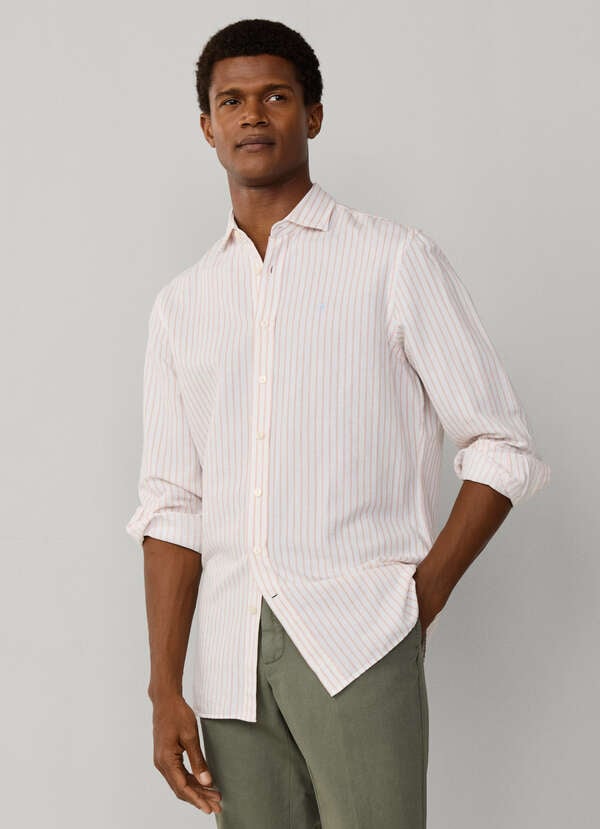 Tailored Fit Cotton-Linen Stripe Shirt Tailored Fit Cotton-Linen Stripe Shirt