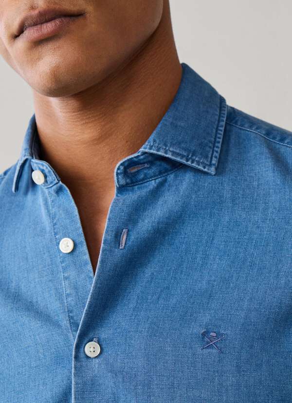 Tailored Fit Light Wash Denim Shirt - 2 Tailored Fit Light Wash Denim Shirt - 2