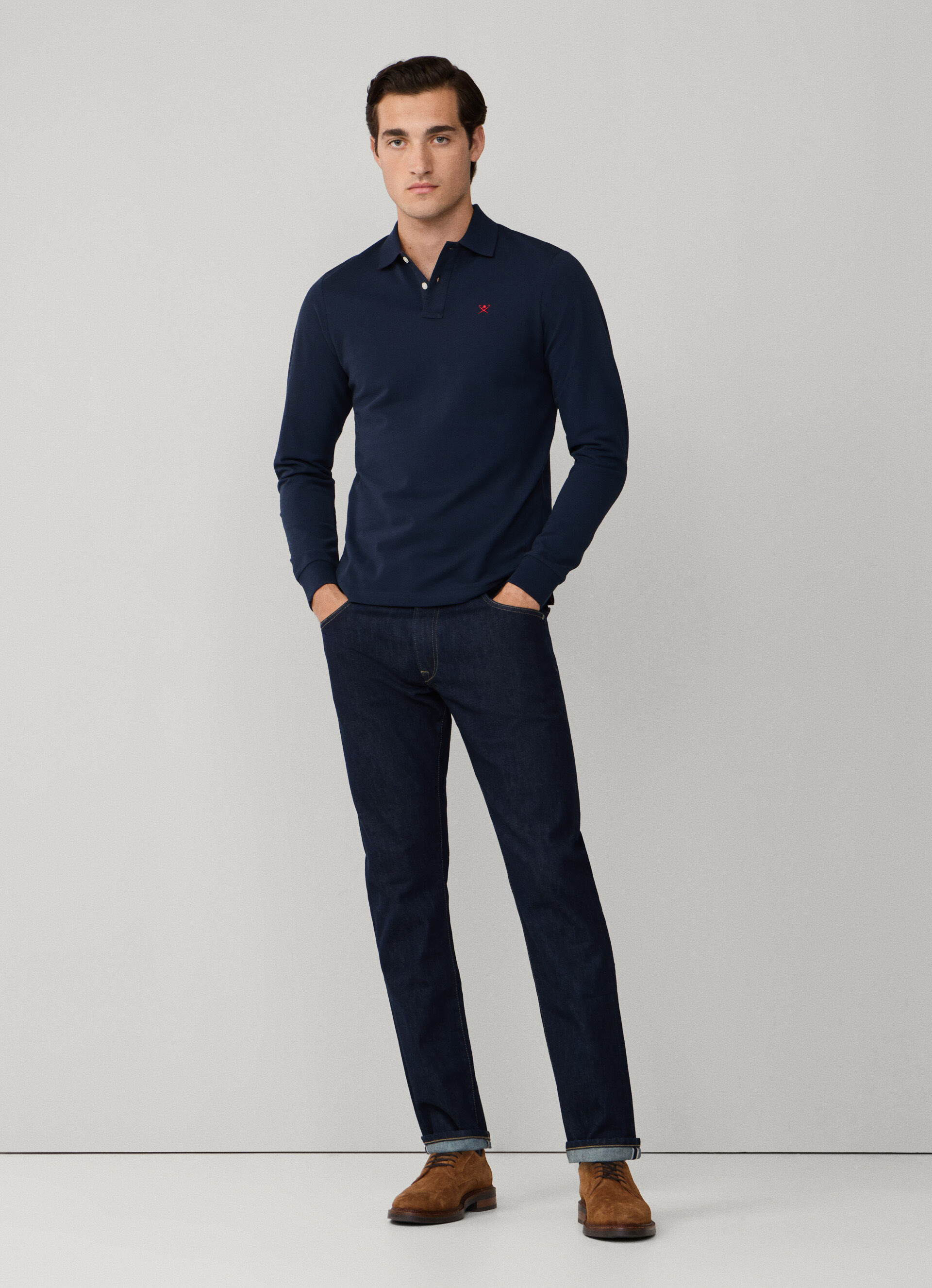 Slim Fit Long Sleeve Pique Polo | Hackett London