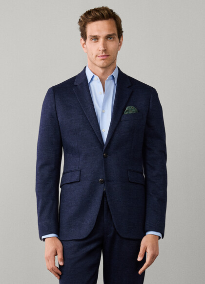 Wool-Cotton Blend Glencheck Jersey Blazer