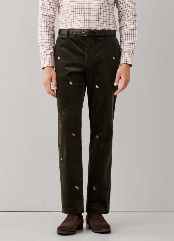 Classic Fit Corduroy Embroidered Trousers - 2 Classic Fit Corduroy Embroidered Trousers - 2
