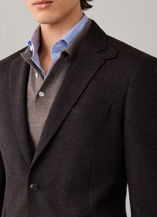 Wool Blend Herringbone Blazer - 2