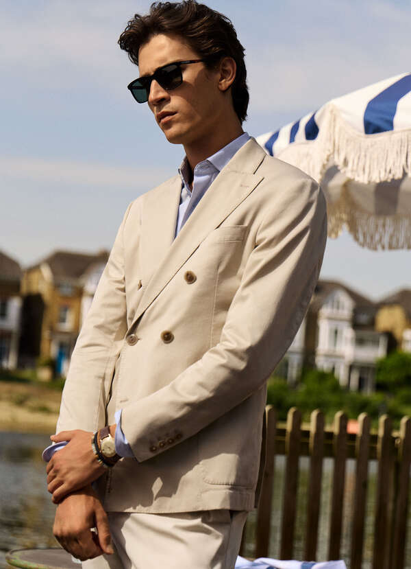 Stretch Cotton Double Breasted Blazer