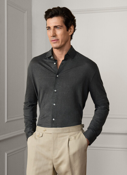 Classic Fit Linen Long Sleeve Shirt Polo