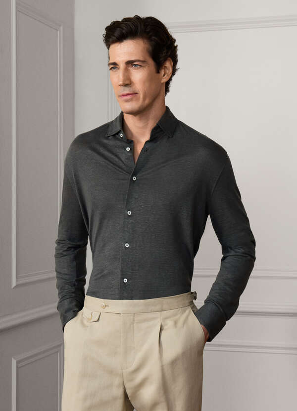 Classic Fit Linen Long Sleeve Shirt Polo Classic Fit Linen Long Sleeve Shirt Polo