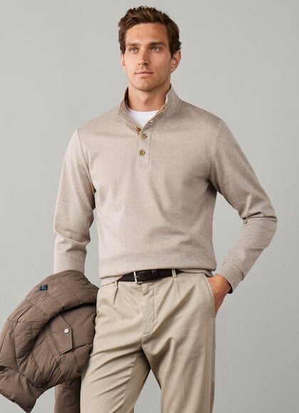 Travel Twill Cotton Half Button Sweat