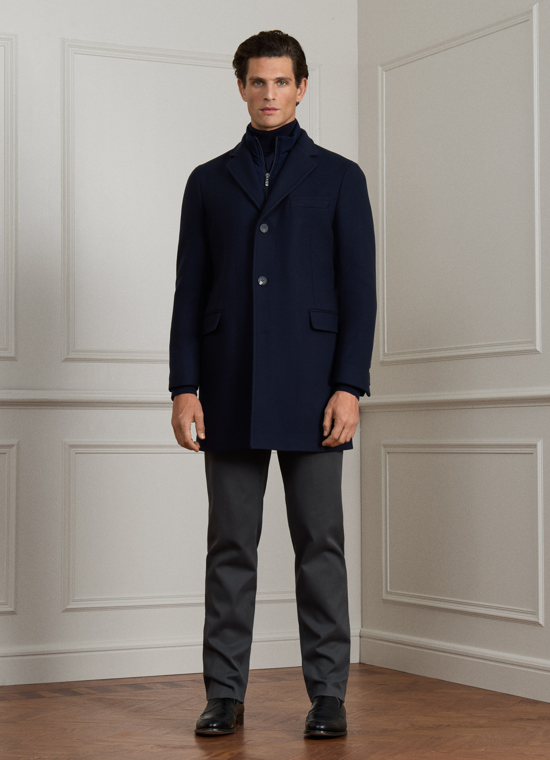 Wool-Cashmere Blend Overcoat with Bib | Hackett London