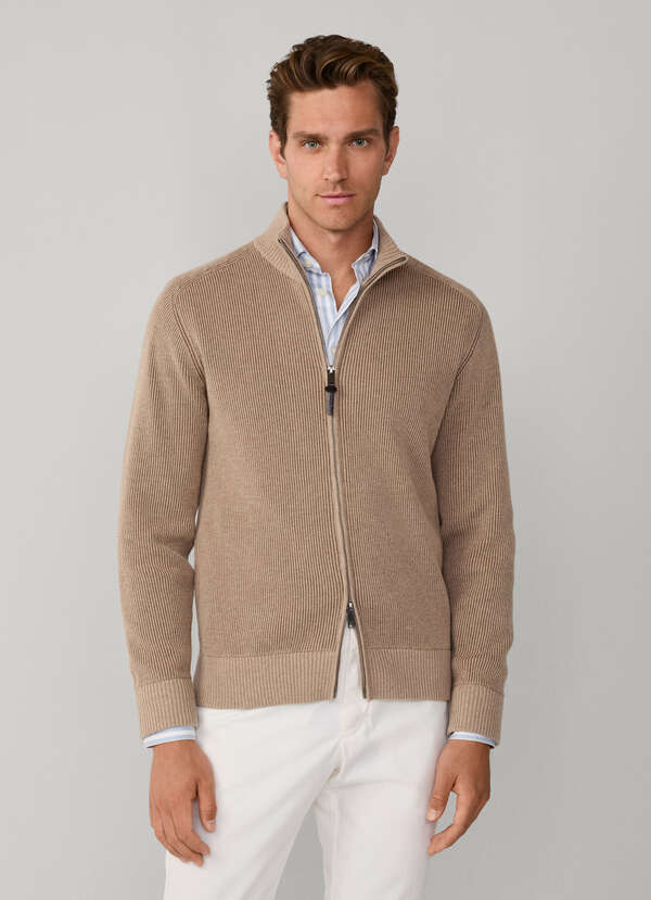 Wool-Cotton Bi-Colour Full-Zip Cardigan - 2