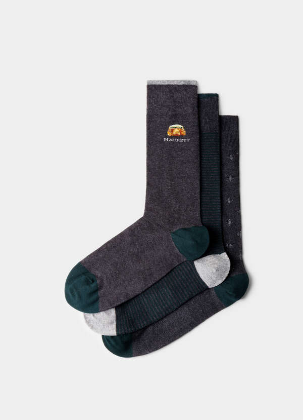 Three Pack Combed Cotton Harry Stripe Socks
