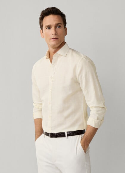 Tailored Fit Linen-Cotton Stripe Shirt