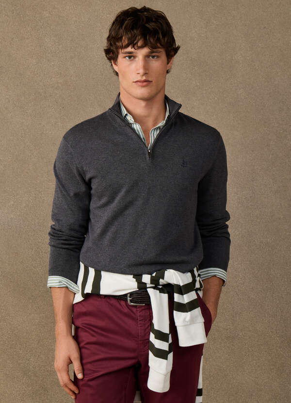 Cotton Branded Quarter Zip Jumper