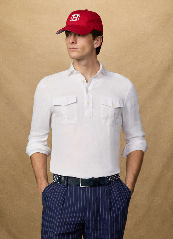 Classic Fit Linen Half Placket Shirt Classic Fit Linen Half Placket Shirt