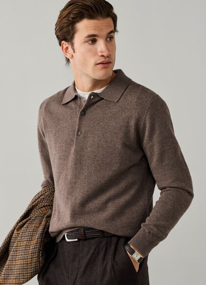 Lambswool Long Sleeve Knitted Polo