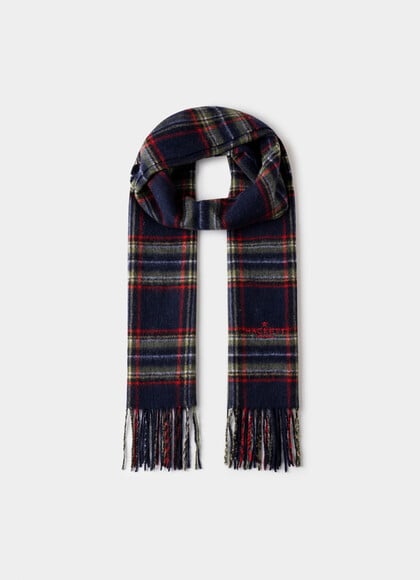 Wool-Cashmere Branded Plaid Scarf