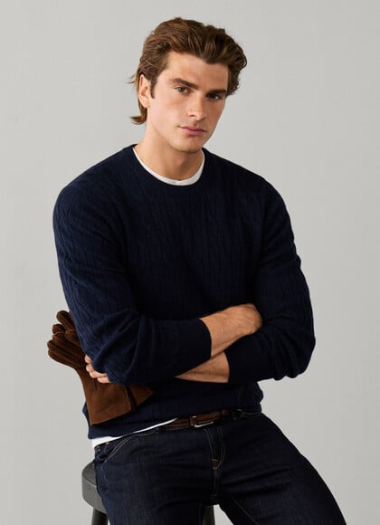 Lambswool Cable Knit Crew Neck Jumper
