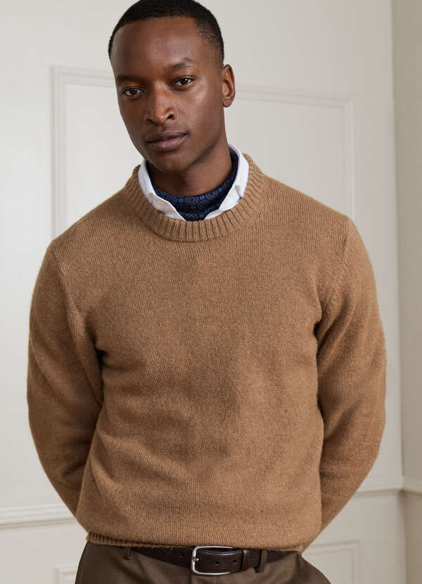 Camel Wool Natural Crew Neck Jumper Camel Wool Natural Crew Neck Jumper