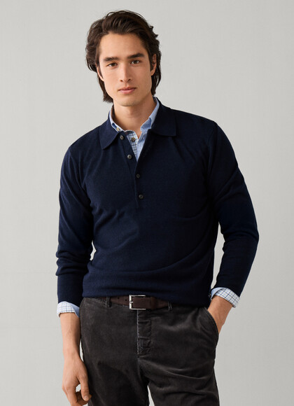 Lambswool Long Sleeve Knitted Polo