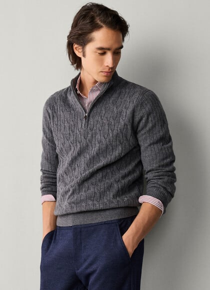 Lambswool Cable Knit Quarter Zip Jumper