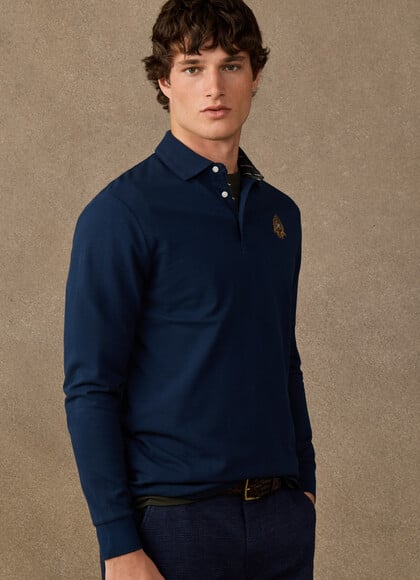 Classic Fit Long Sleeve Branded Crest Polo