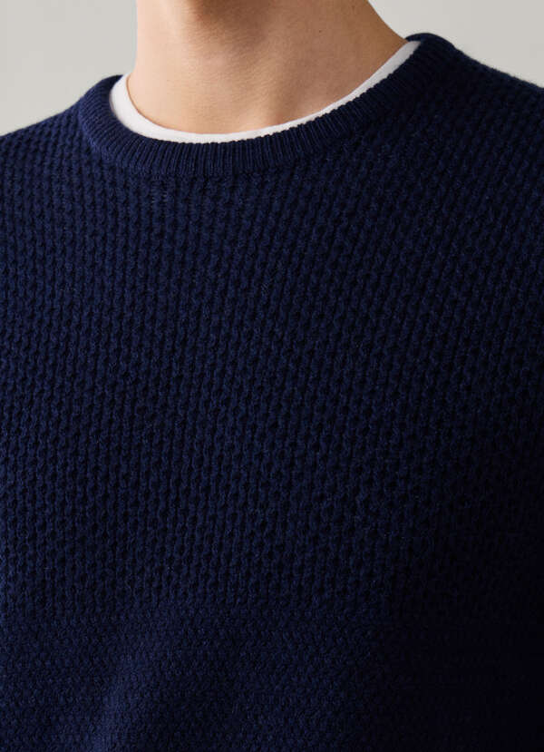 Wool-Cashmere Duo Stitch Crew Neck Jumper - 2 Wool-Cashmere Duo Stitch Crew Neck Jumper - 2