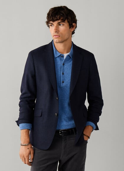 Wool Blend Twill Blazer with Removable Bib