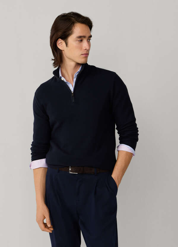 Cashmere Blend Honeycomb Quarter Zip Jumper