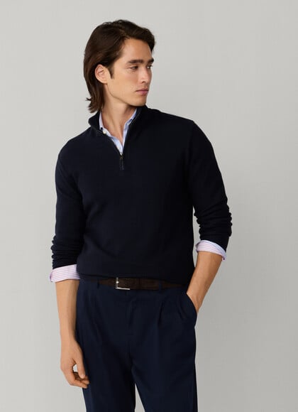Cashmere Blend Honeycomb Quarter Zip Jumper