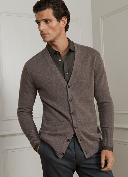 Merino Wool-Cashmere Jersey Stitch Cardigan