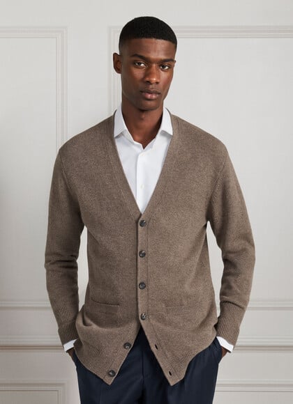 Merino Wool-Cashmere Jersey Stitch Cardigan