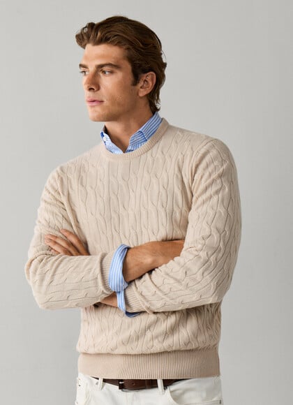 Lambswool Cable Knit Crew Neck Jumper