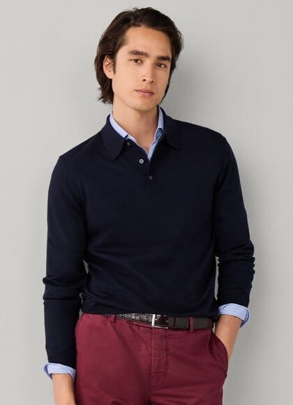Long Sleeve Merino Wool-Silk Knit Polo