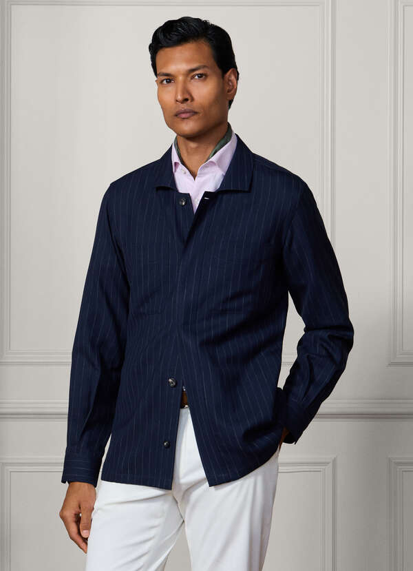 Wool-Silk Striped Overshirt - Woven In Italy
