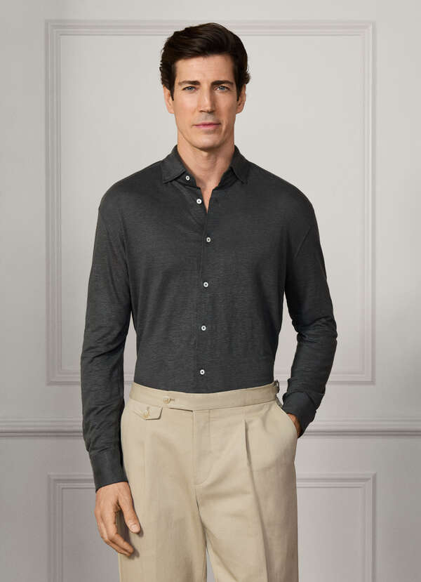 Classic Fit Linen Long Sleeve Shirt Polo - 2 Classic Fit Linen Long Sleeve Shirt Polo - 2