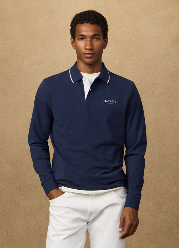 Classic Fit Branded Long Sleeve Polo - 2