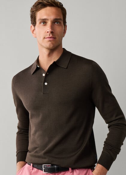 Long Sleeve Merino Wool-Silk Knit Polo