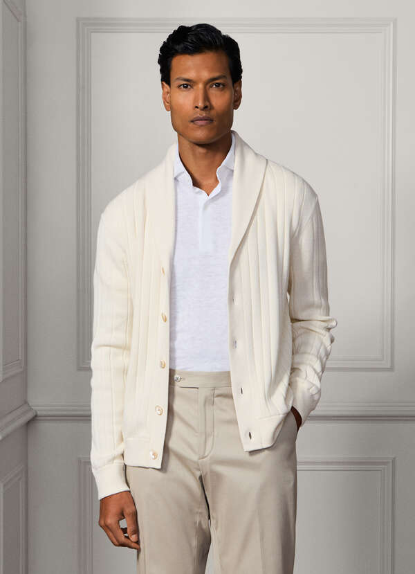 Cotton-Cashmere Rib Shawl Cardigan - 2