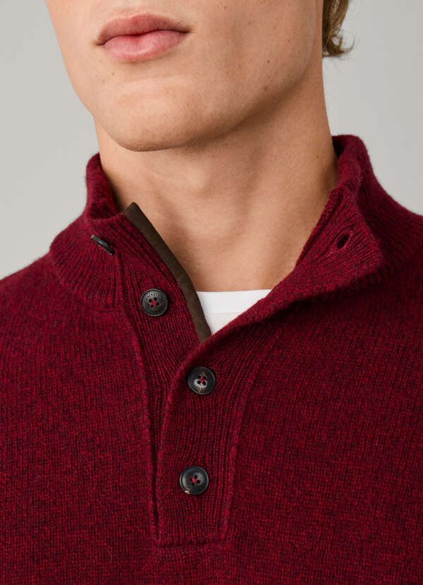 Merino Wool Mouline Half Button Jumper - 2