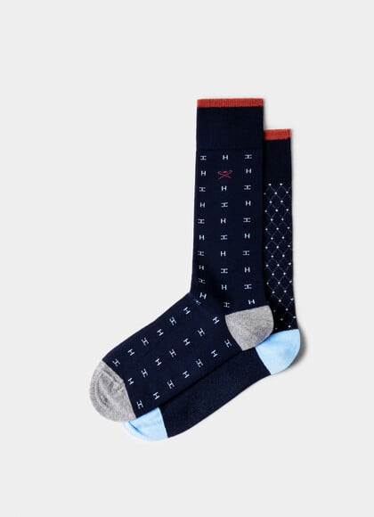 Two Pack Combed Cotton H Pattern Socks