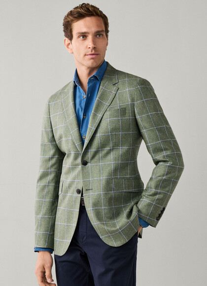 Silk-Wool Windowpane Blazer -Woven in Italy
