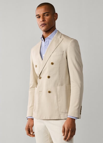 Stretch Cotton Double Breasted Blazer