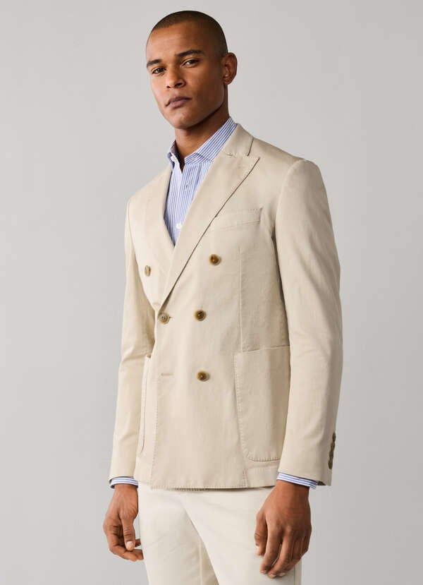 Stretch Cotton Double Breasted Blazer Stretch Cotton Double Breasted Blazer