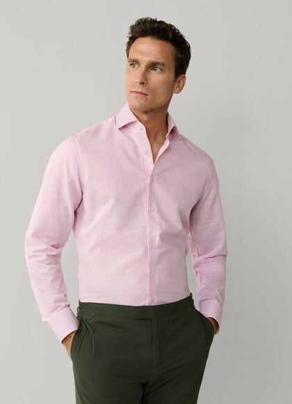 Classic Fit Formal Linen Blend Stripe Shirt